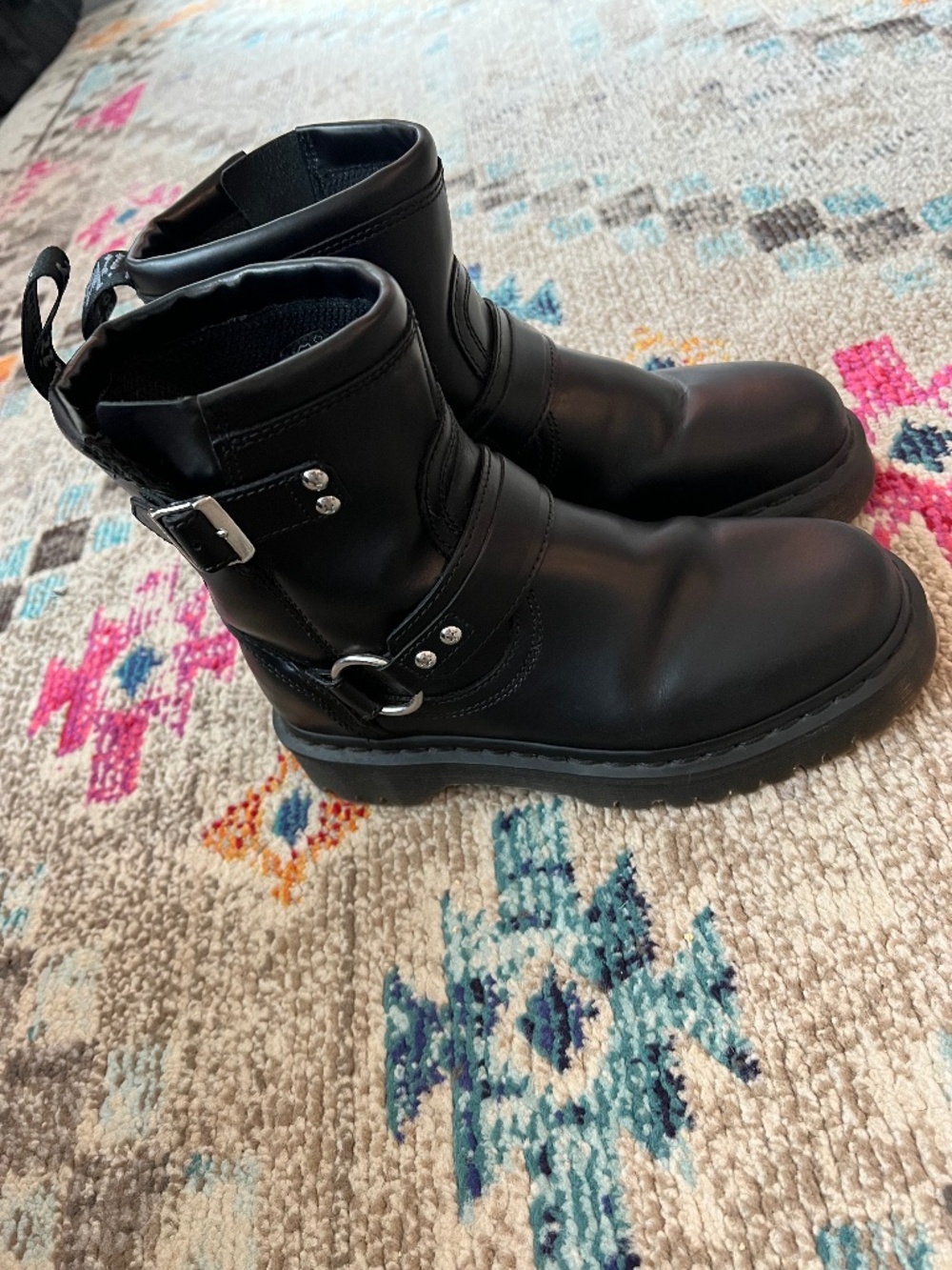 Dr. Martens Anistone Harness Boots Black Leather Moto Biker Women's US 8